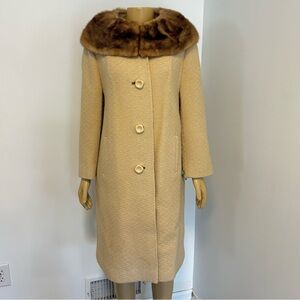 VINTAGE‎ Stephen Hockanum Montera Cream Brown Mink Collar Coat Size Medium-Large